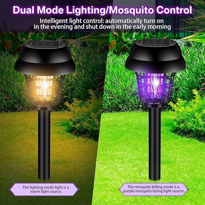 Qualirey 12 Pcs Solar Bug Zapper Outdoor Waterproof Solar Mosquito Zapper Outdoor Solar Powered Mosquito Killer Lamp Mosquito Repellent Lamp for Patio Yard Garden Insect (Purple Light Warm Light)
