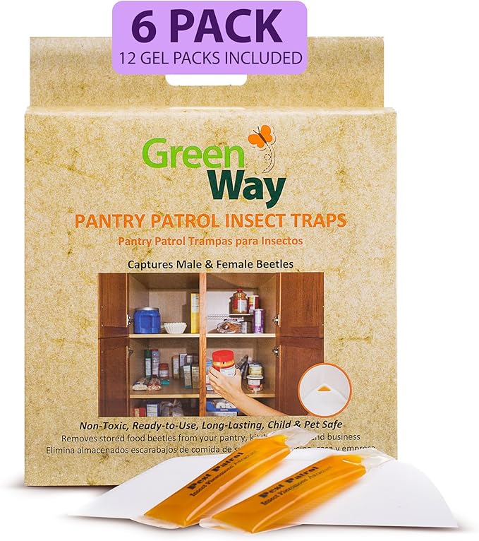 Greenway Pantry Patrol Traps Non-Toxic Pantry Moth and Insect Control Gel-Based for Flour Beetles Grain Storage and Kitchen Use 6 Packs (Includes 12 Traps and 12 Lures)