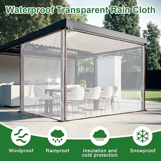 Windyun 2 Pack Heavy Duty Clear Tarps with Reinforced Edge Plastic Tarp Waterproof Plastic Cover Greenhouse Patio with Elastic Rope and Nylon Rope for Garden Furniture (10 x 10 ft)