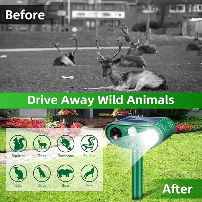2026 Upgraded Solar Ultrasonic Animal Repeller Outdoor with Motion Sensor &amp LED Strobe Cat Repellent Outdoor Effective Dog Deer Raccoon Squirrel Deterrent for Yard Lawn Garden 4 Pack