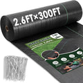 HongWay 2.6FT x 300FT Weed Barrier Fabric Garden Cloth Woven Landscape Fabric Heavy Duty with 120 U-Shaped Securing Pegs Lawn Weed Block Mat Ground Cover for Garden Beds Farming