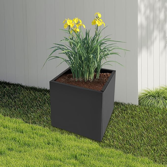Metal Planter Box Indoor &amp Outdoor Planter Box Metal Garden Planter for Plants and Flowers Fits for Outside Indoor Garden (Black)
