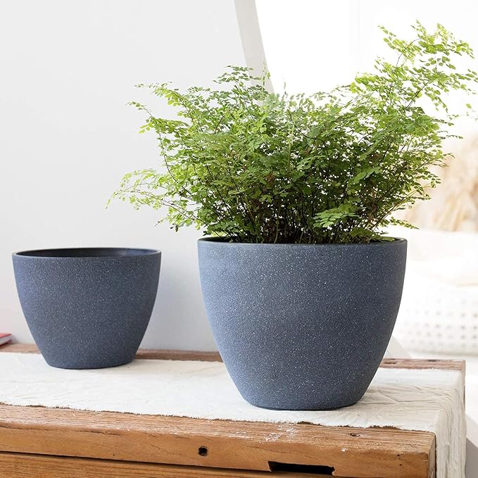 LA JOLIE MUSE Flower Pots Outdoor Garden Planters Indoor Plant Pots with Drainage Holes Weathered Grey (8.6 + 7.5 Inch)