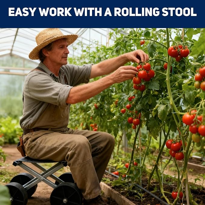 Hryan Rolling Garden Stool for Farm Work Foldable Heavy Duty Roller with Wheels for Daily House Work