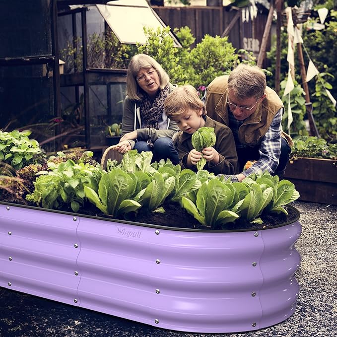 Raised Garden Bed Kit 5x2x1 ft Galvanized Planter Box Outdoor with Safety Edging Large Metal Raised Beds for Gardening Vegetables Flower Fruits (Provence Purple)