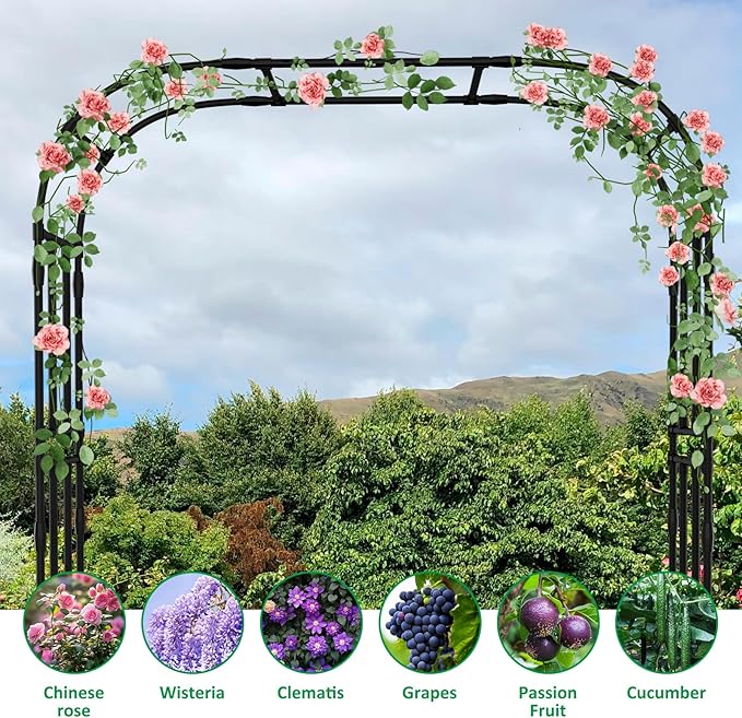 Garden Arch Trellis 87in H x 16in L Large Garden Arch Arbor Trellis for Climbing Plants Outdoor Plant Support for Cucumber Grape VineTall Metal Gardens Archway for Lawn Party Ceremony