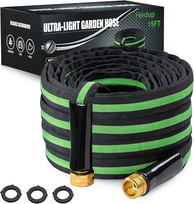 15FT Lightweight Super Flexible Garden Hose - Kink-Free Non-Expanding Easy Storage for Yard Lawn Outdoor Use (Black-Green)