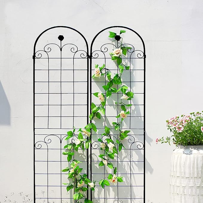 4 Pack Metal Garden Trellis for Climbing Plants 86.7 H x 19.7 W Rustproof Outdoor Plant Support with Powder Coating Sturdy Iron Grid for Vegetables Vines and Flowers