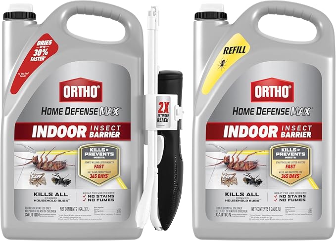 Ortho Home Defense Max Indoor Insect Barrier Extended Reach Comfort Wand Plus Refill Bundle - Indoor Bug Spray Kills Ants Roaches Spiders and More 1 gal.