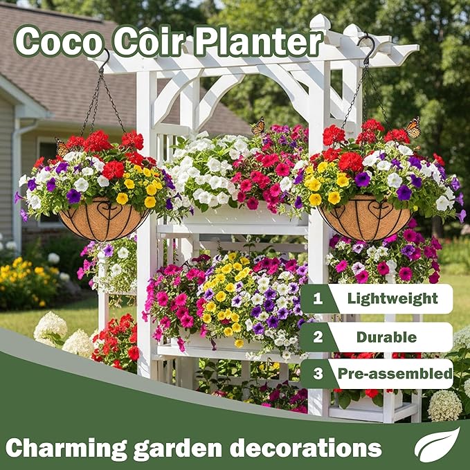 4 Pack 8 Inch Hanging Baskets for Plants Outdoor Metal Hanging Planter Basket with Coco Coir Liner Hanging Flower Baskets for Garden Patio(Modern)
