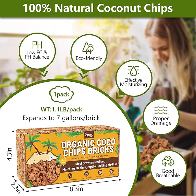 Legigo Pack of 10 Organic Coco Coir Bricks &amp 1.1 LB Coco Chips for Plants- Natural Compressed Coco Coir Brick Coconut Fiber Substrate for Planting &amp Gardening