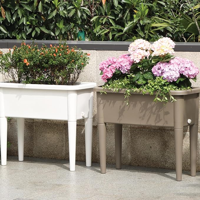 13.2 Gallon Self Watering Raised Garden Bed with or Without Transparent Ventilation Lid Greenhouse Planter Box with Legs for Indoor/Outdoor Use Ideal for Herbs &amp Vegetables (Coffee Without Lid)