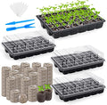 3 Pack Seed Starter Tray Kit 120-Cells Germination Starter Tray with Humidity Dome and Base Including 120 Peat Pellets Plant Labels Tool Plastic Plant Growing Tray for Garden Planting Black