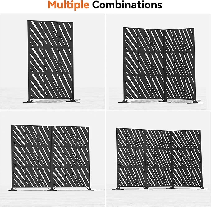 Modern Shade 4x6 FT Metal Privacy Screen with Artistic Modular Designs Decorative Patio Privacy Fence &amp Garden Divider Freestanding Outdoor Metal Fence Panel Weather-Resistant (Slant Linea)