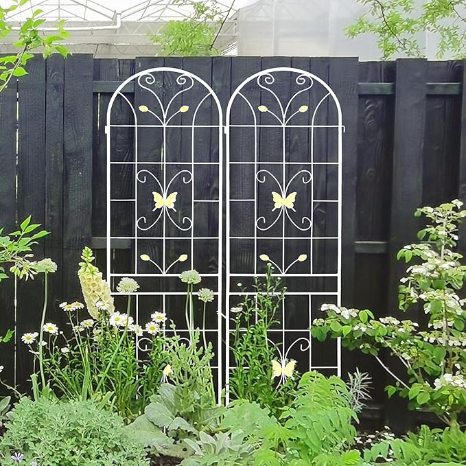 4 Pack Large Garden Trellis 86.7 H x 19.7 W Heavy Duty Rustproof White Iron Plant Trellis for Potted Plant Support Metal Climbing Rose Trellis Vine Vegetable Cucumber