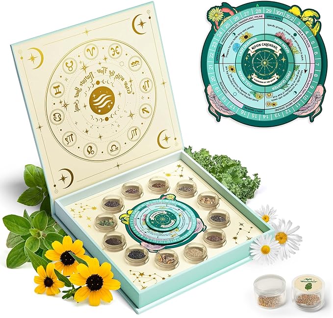 Lush&ampDew Zodiac Garden Seed Bank Gardening Gifts for Women Men 12 Varieties Non-GMO Vegetables Herb Seeds in Seed Organizer Magnetic Gift Box Witchcraft Supplies with Moon Calendar (Water Sign