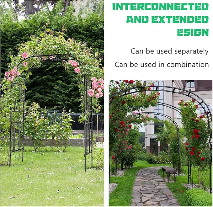 DoCred Large Garden Arch Trellis for Climbing Plants 87'' H x 59'' L x 47'' W Outdoor Grape Vine Trellises Arch Arbor Gazebo Grape Trellis for Climbing Plants Courtyard and Garden Decoration Black