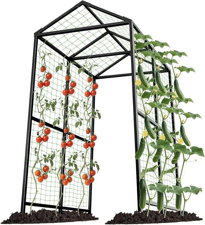 Metal Garden Arch Trellis for Climbing Plants Outdoor 7.1FT Extra Tall Cucumber Trellis for Raised Bed Plant Trellis for Vegetable Fruit Flower Vine（Black）