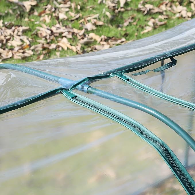 Outsunny 11' x 3' x 2.5' Mini Greenhouse Portable Tunnel Green House with Roll-Up Zippered Doors UV Waterproof Cover Steel Frame Clear