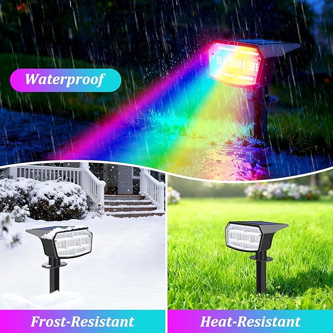 Sucolite 8-Pack Solar Spot Lights Outdoor Waterproof IP65 3 Lighting Modes 2-in-1 Solar Landscape Spotlights for Yard 59 LED Solar Powered Wall Lights for Garden Pathway Driveway Walkway Multicolor