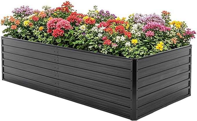 Galvanized Raised Garden Bed Kit Outdoor 8x4x2 FT Metal Planter Boxes Set Large Rectangle Planters Garden Vegetable &amp Flower Beds for Herbs Fruits Planting Backyard Patio (8X4X2FT)