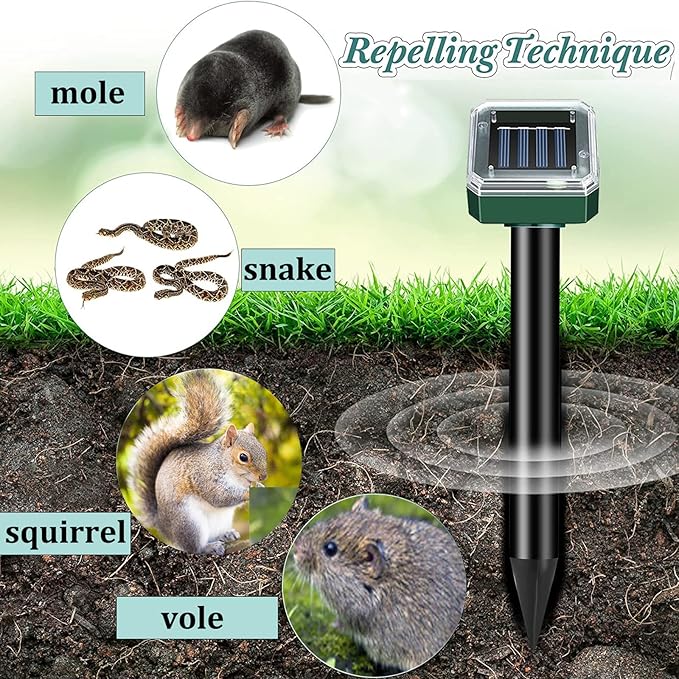 Mole Repellent Solar Powered -10 Packs Gopher Repellent Ultrasonic Solar Powered Sonic Mole Deterrent Stakes Snake Groundhog Repellent for Yard Garden Lawn