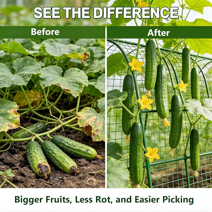 Cucumber Trellis for Raised Bed Arch U-Shaped Garden Trellis for Climbing Plants Adjustable Plant Support with Climbing Net for Cucumbers Tomatoes Peas Beans &amp Vine Flowers (50x47x45 Inch)