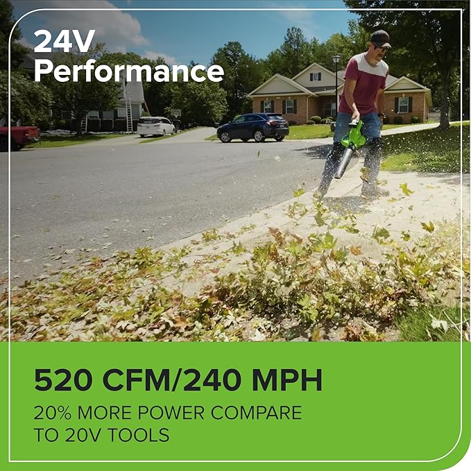 Greenworks 48V (24V x 2) Cordless Brushless Leaf Blower/Vacuum (520 CFM / 240 MPH) with Bag Powerful &amp Efficient for Yard Debris Cleanup Includes (2) 4.0Ah Battery &amp Dual Port Charger