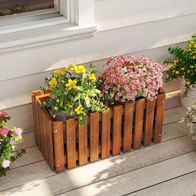 HAPPYGRILL Slat Style Planter Box Wood Raised Garden Bed for Flower Vegetable Rectangular Plant Container for Flowerpot Potted Plant Indoor Outdoor Flower Box for Patio Porch Yard Balcony (1)