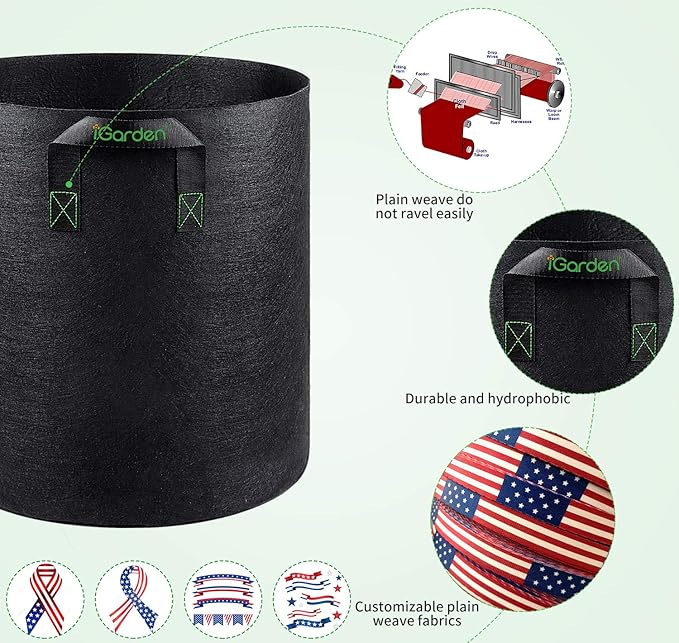 iGarden Grow Bags Tall 10 Gallon Grow Pots 6 Pack with Handles Heavy Duty 320G Thickened Nonwoven Fabric Plant Bag for Vegetables Black