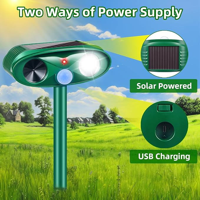 Upgraded Cat Deer Repellent Devices Solar Ultrasonic Animal Repeller Outdoor with Motion Sensor &amp Flashing Light Animal Deterrent Devices for Squirrel Raccoon Dog Rabbit Skunk for Yard Garden 2