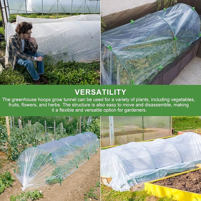 8 Sets 41.3x31.5 Garden Hoops for Raised Beds Greenhouse Hoops Grow Tunnel Durable Removable Row Cover Hoops for Garden Netting DIY Kits with 24 Clips