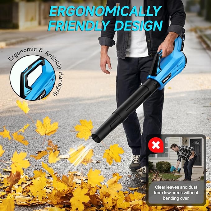 Leaf Blower Cordless Leaf Blower with Battery and Charger - 2 Speed Modes 2 Batteries 20V Powerful Lightweight Electric Blowers for Blowing Leaves Lawn Care Patio Cleaning and Dust Blue
