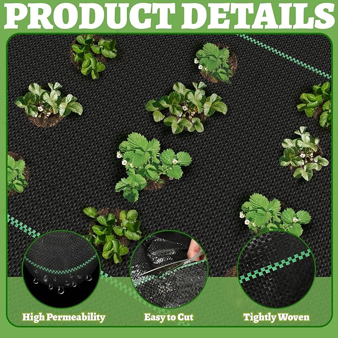Garden Weed Barrier Landscape Fabric with 132 Planting Holes – 4ft x 33ft Woven Geotextile FabricDriveway FabricDurable Weed Control Mat with 20 Securing Pegs for Flower Beds Vegetable Gardens