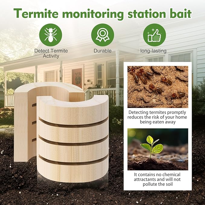 10 Pcs Termite Bait Station Monitoring Wood Replacement Insert Termite Stakes Bait Stations Wood Bases for Garden Farms Monitoring System Detects Activity No Termiticide Included