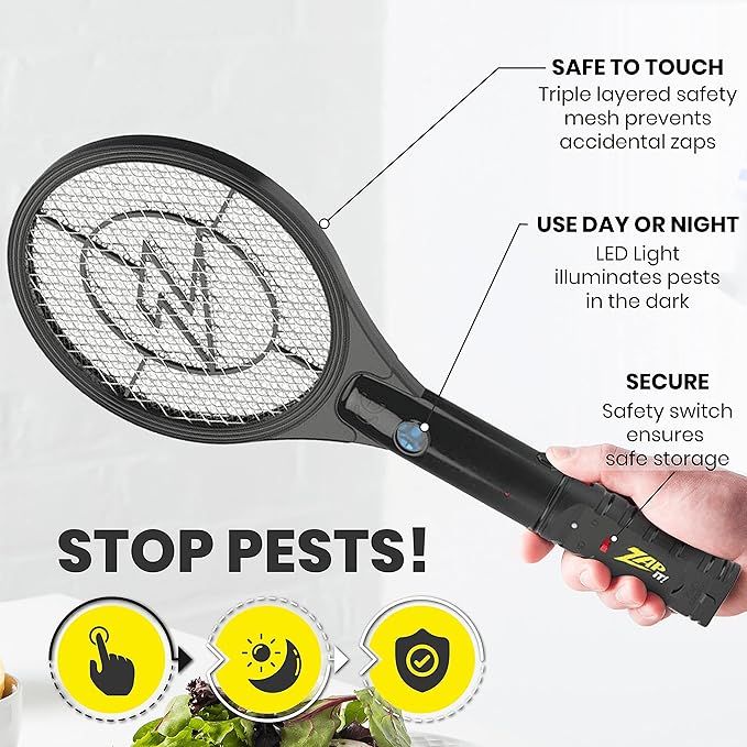 ZAP IT! Bug Zapper Rechargeable Bug Zapper Racket 4000 Volt USB Charging Cable 2 Pack