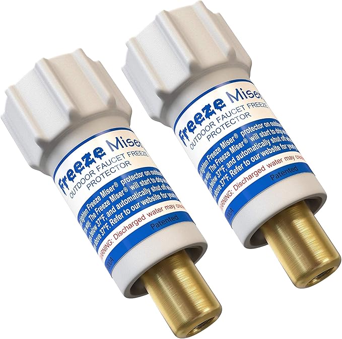 Freeze Miser Outdoor Faucet &amp Spigot Freeze Protection – Patented Valve Shield Activates at Water Temperature Below 37°F/3°C – Durable Winter Cover Alternative – Quick Install Saves Water – 2 Pa