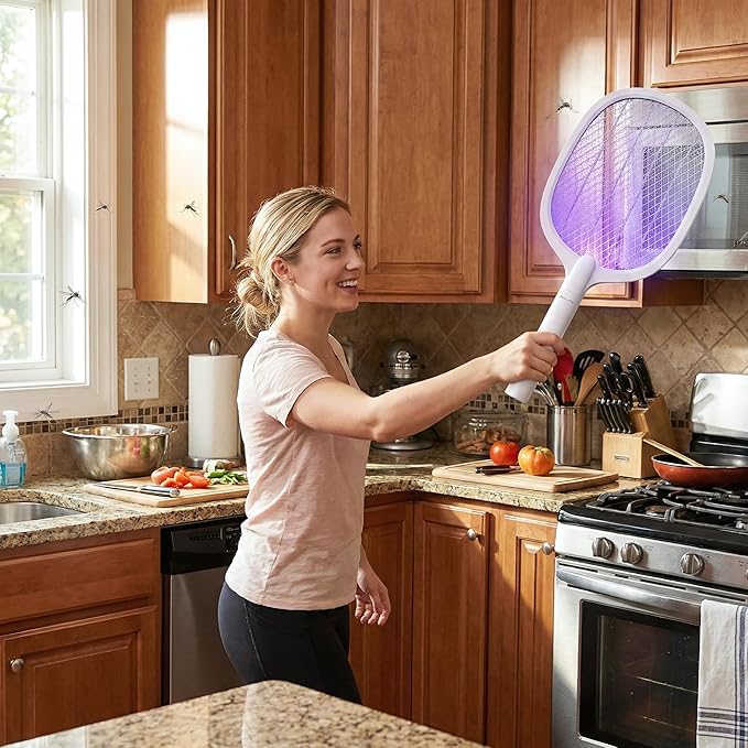 Fly Swatter Electric(2 Pack) USB-C Rechargeable Electric Mosquito Racket Portable Handheld Cordless Electric Bug Zapper Indoor Racket to Kill Mosquitoes Wasps Gnats Flies Bugs with Stand