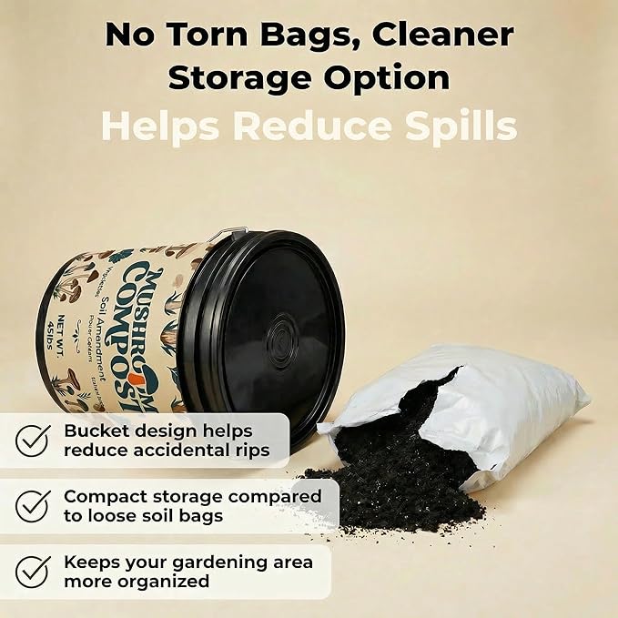 Mushroom Soil Compost Pail Organic Nutrient-Rich Garden Soil for Vegetables Flowers Raised Beds Lawn &amp Planting Mix (24 lb)