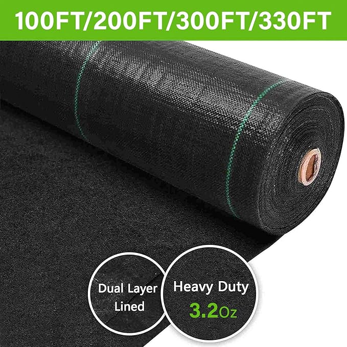 YUEWO 3.2Oz Premium Garden Weed Barrier Landscape Fabric Durable Heavy Duty Ground Cover Garden Cloth Weed Block Gardening Mat with Various Sizes Black