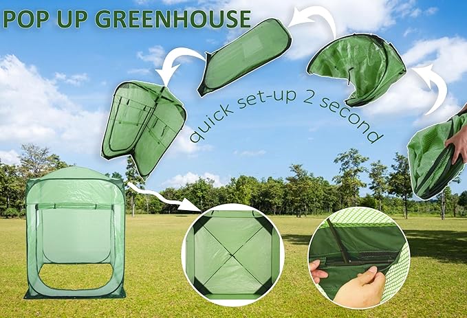 Porayhut Pop Up Greenhouse TentPortable X-Large Walk-in Flower House Indoor Outdoor Gardening Plant Sunshine Room with PE Mesh Cloth Cover for Protecting Plant from Cold Frost &amp Birds