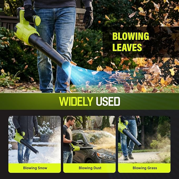 Leaf Blower Cordless Upgraded 650 CFM 280 MPH 21V Electric Cordless Leaf Blower with 2 x 4.0Ah Batteries and Charger Battery Powered for Lawn Yard and Patio