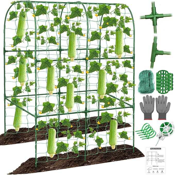 Cucumber Trellis for Raised Bed 50 x 34 Inch U-Shape Garden Trellis for Climbing Plants Outdoors Metal Garden Cucumbers Arch Trellis Cucumber Plant Support for Tomato Pea Zucchini Vine Flower