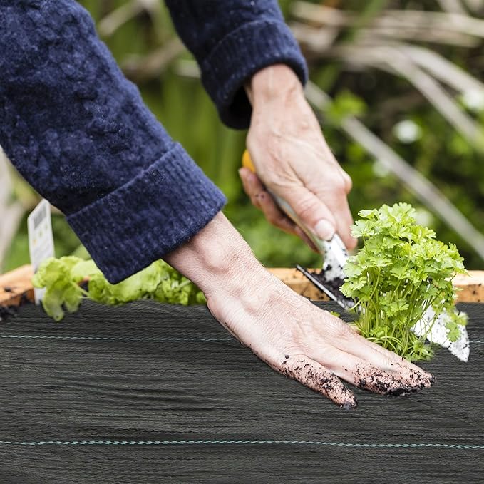 47.9inWx3600inD 140gsm Clean-Install Woven Weed Barrier – Black Pre-Marked Rows No-Slip Texture Edge-Stable Quick-Lay Design