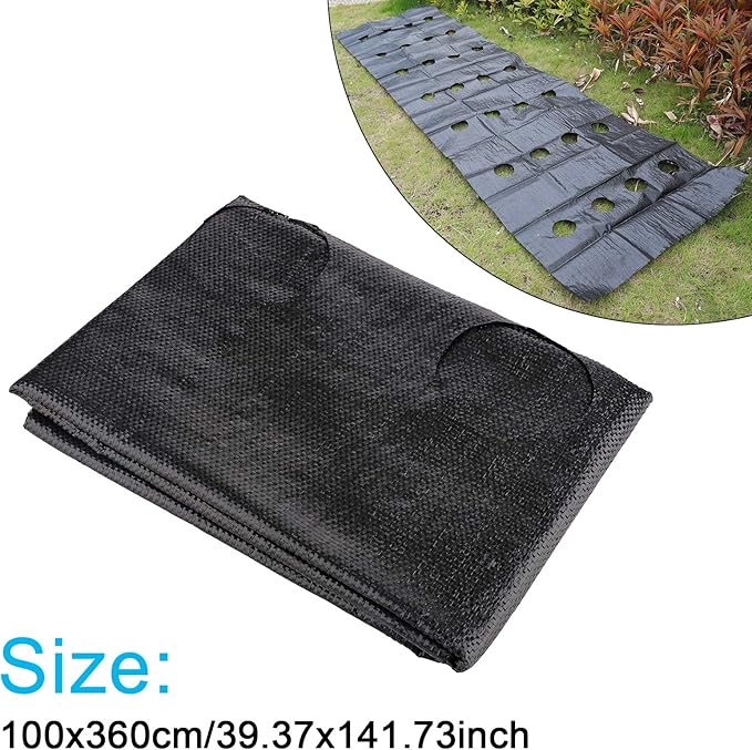 MOTUZP 4Pcs Garden Weed Barrier Landscape Fabric with 3'' Planting Holes 3.3 Ft X 11.8 Ft Heavy-Duty Weed Block Gardening Mat Soil Erosion Control and UV Stabilized