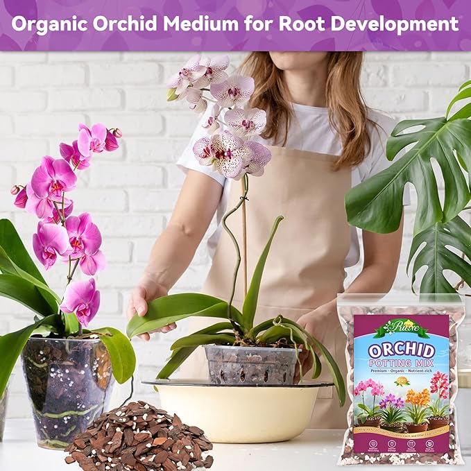 Riare 6QT Orchid Potting Mix Natural Orchid Bark Potting Mix Soil Medium with Pine Bark and Perlite Premium Orchid Repotting Kit for Phalaenopsis Dendrobiums Enhanced Drainage &amp Root Expansion