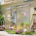 6x2ft Lean-to Polycarbonate Greenhouse Small Walk-in Greenhouse with Adjustable Roof Vent Rain Gutter and Sliding Door Outdoor Green House for Terrace Backyard Sliver