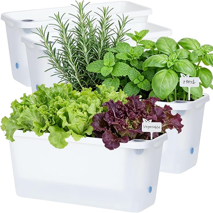 Window Box Planter 4 Packs 14 Inches Rectangle Flower Pots with Breathable Drainage Holes Pots for Vegetables Herbs Flowers Garden Windowsill Balcony (Translucent White)