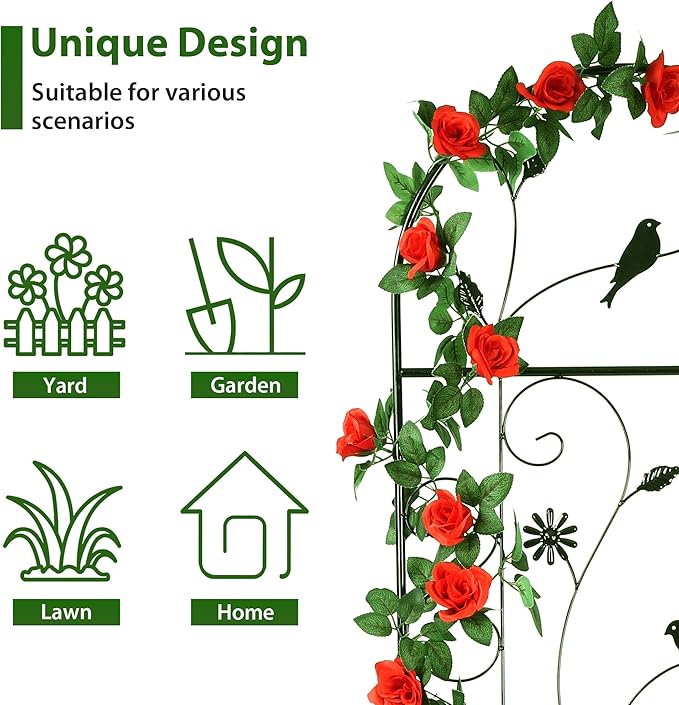 Metal Garden Trellis for Climbing Plants 4 Pack 86.5 x 19.7 Black Plant Trellis Outdoor Clematis Rrellis Outdoor Arched Decoration Suitable for lawns Gard Black