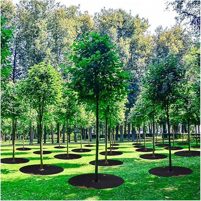 10pcs Black Non Woven Fabric Tree Mulch Lock up Protector Mat Reusable Weed Barrier for Control Root Protection(42CMX42CMX5CM)